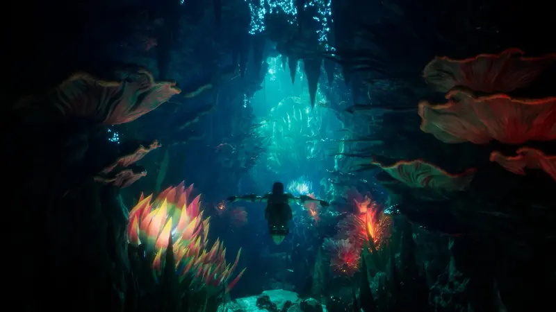 A glowing underwater cave