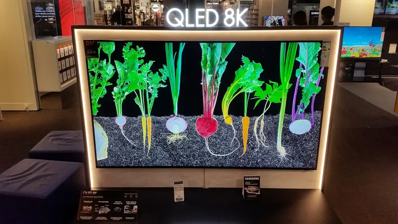 A Samsung QLED 8K television on display